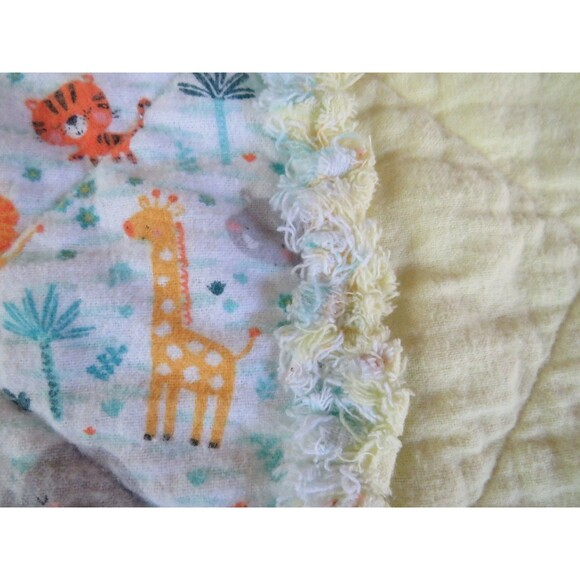 Flannel Rag Quilt With Batting 43 x 43, Jungle Animals, Giraffes, Elephants Baby - Picture 10 of 14